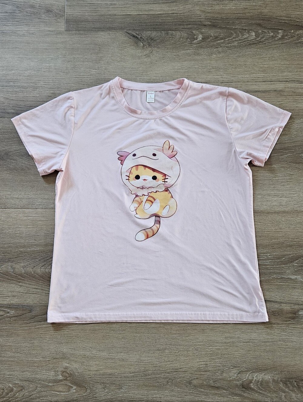 ROMWE Light Pink Graphic Tee with Cute Character Size L